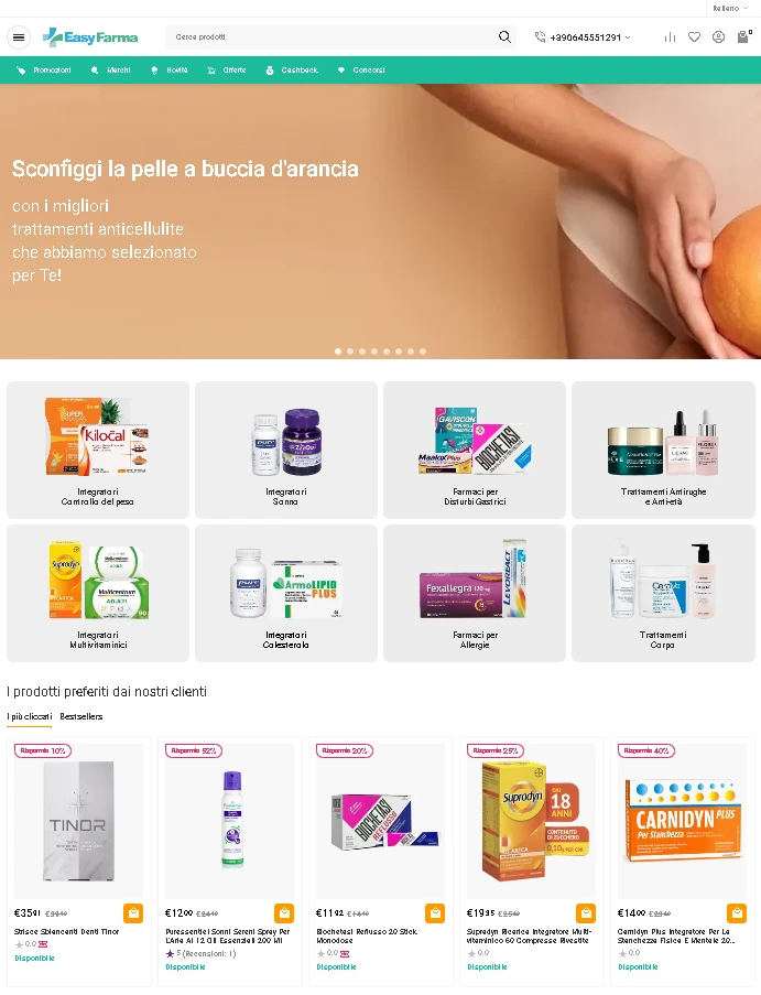 La Homepage di Easyfarma.it, una farmacia online italiana